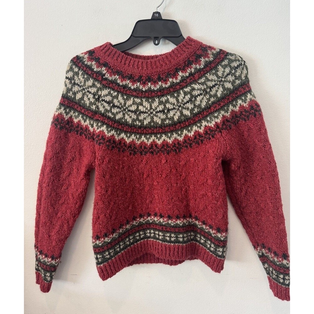 Vintage St. Johns Bay Sweater Women Medium Nordic Fair Isle Knit 90s Long Sleeve